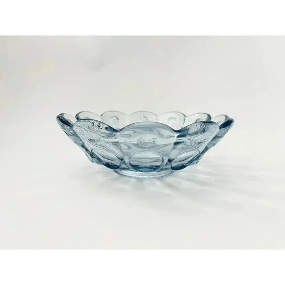 Fenton Signed Art Glass Ice Blue Priscilla Moon n Stars Scalloped Vintage Bowl - Picture 6 of 8